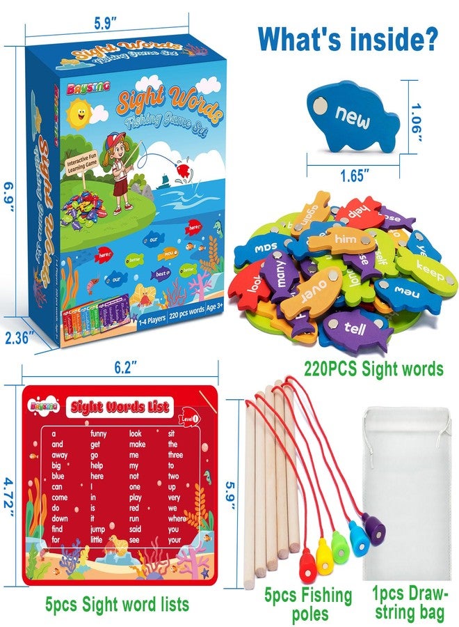 BAYSING Wooden Magnetic Sight Word Fishing Game for Toddlers, Alphabet Fish Catching Games Puzzle with Letters, Homeschool Sight Word Educational Toy for Age of 3,4,5,6 Year Old Kids, Boys & Girls - Image 5